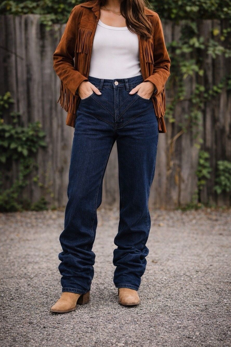ZBlaze Vintage 1980 High Rise Denim Jeans V-Front Western Stacked Size 9/28 X34